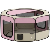 PawHut Parc pliabil pentru câini și pisici țarc portabil pentru animale mici impermeabil din țesătură Oxford Ø120x58cm Roz(m-6)