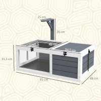 PawHut Schildkrötenhaus, Reptilienbox mit 2 Räumen, Deckel, Kunststoffschalen, Fenster, Holz, Grau(m-3)