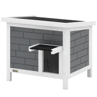 PawHut Outdoor Cat House Insulated with Openable Roof, Weatherproof Feral Cat Shelter for Rabbits, Cats, Grey(m-11)