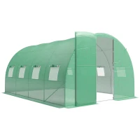 Outsunny Invernadero túnel de jardín 12 m², invernadero túnel 295x400x200cm puerta y 8 ventanas, cubierta PE 140 g/m² verde(m-1)