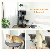 PawHut 180cm Large Cat Tree Tower with Sisal Scratching Posts, Condos, Plush Perches, Hammock, Ladder, Dark Grey(m-7)