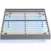 HOMCOM Somier 160x200 cm con Luces LED Estructura de Cama Tapizado en Lino Láminas de Madera Fácil de Montar Gris