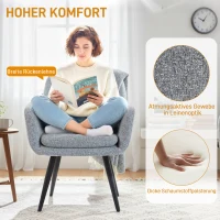 HOMCOM Moderner Akzentstuhl, Polsterstuhl mit Metallbeinen, Leinenoptik, Hellgrau(m-4)