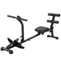SPORTNOW Rudermaschine, Rudergerät für Situps, 12-stufig verstellbar, 2-in-1 Kardiogerät, LCD-Anzeige, Stahl, Kunststoff, Schwarz(m-1)