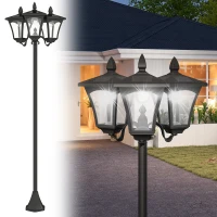 Outsunny Farola Solar de Jardín con 3 Luces LED Impermeable IP44 Sensor de Noche Farol de Exterior 51,5x47x182,5cm Negro(m-10)