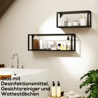 HOMCOM 2er-Set Wandregale, 15 kg Tragkraft, für Wandmontage, Stahl, Schwarz(m-6)