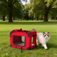 PawHut Trasportino per Cani Pieghevole 60x41,5x41 cm con Finestre in Rete Cuscino Morbido e 2 Maniglie per Cani Miniatura e Gatti Rosso(m-4)