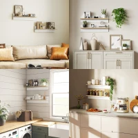 HOMCOM Wandregal 2er-Set Schweberegal, Wandboard, Regalbrett zur Präsentation, für Küche, Wohnzimmer, Weiß+Naturholz(m-6)