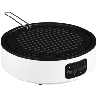 HOMCOM Dual-Keramikkochfeld, 2-in-1 Design, zum Kochen und Grillen, 2000W, 4 Hitzestufen, LED-Display, Fettfangschale, Weiß(m-1)