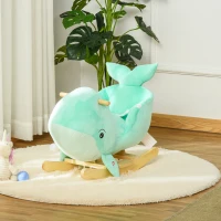 HOMCOM Jouet à Bascule Baleine - Effet sonore Chant Baleine - Fauteuil intégré, Ceinture de sécurité - Bois peuplier Peluche Courte Polyester Turquoise Clair(m-9)