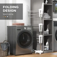 HOMCOM 3-Tier Clothes Airer, Stainless Steel Foldable Clothes Drying Rack with Wheels and Wings, Indoor and Outdoor, Easy Assembly, 142 x 55 x 152cm, White(m-6)