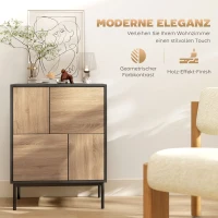 HOMCOM Sideboard mit Push-to-Open Türen, Esszimmerschrank mit Metallbeinen, Küchenschrank, MDF, Schwarz+Naturholz(m-5)