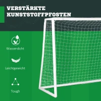 SPORTNOW Fußballtor, robustes Netz, Kunststoff-Rahmen, Heringe, 300L x 120B x 200H cm, Weiß(m-5)