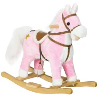 HOMCOM Wooden Rocking Horse with Music, Sound, Saddle for Ages 3-6 Years(m-10)