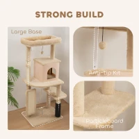 PawHut 132cm Cat Tree w/ Scratching Posts, Pad, Cat Bed, Cat House, Jumping Platform, Grooming Brush, Anti-Tip Kit, Beige(m-6)