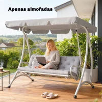 Outsunny Almofada para Banco de Jardim com Encosto Enchimento Espesso e Fitas de Fixação para Interior e Exterior 150x98x8 cm Cinza(m-9)