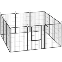 PawHut Parque para Cães de 12 Painéis 68x100 cm Parque Dobrável para Cães Médios com Portas Fecho e Estacas Preto(m-1)