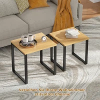 HOMCOM Couchtisch 2er Set Wohnzimmertisch mit Metallrahmen für Wohnzimmer Natur(m-5)