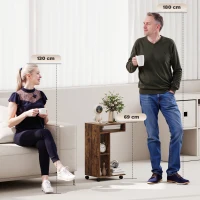 HOMCOM Beistelltisch, C-förmiger Servierwagen, 4 Rollen, 3 Fächer, 40 x 30 x 69 cm, Rustikal-Braun(m-4)