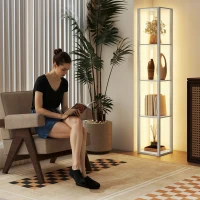 HOMCOM Floor Lamp with Shelves and 3 Brightness Levels - White(m-9)
