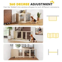 PawHut 4 Panel Freestanding Pet Gate, Indoor Dog Barrier with Lockable Door, Support Feet, 360° Flexible Hinges, Oak(m-5)