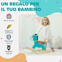 AIYAPLAY Cavallo a Dondolo a Forma di Asino per Bambini con Base Larga, in Legno, 59x27x43 cm, Verde Scuro e Arancione(m-6)