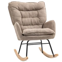 HOMCOM Silla Mecedora con Patas de Madera de Haya y Reposabrazos Mecedora para Lactancia Carga 120 kg para Dormitorio Marrón(m-11)