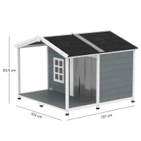 PawHut Caseta para perros resistente a la intemperie Casa elevada de madera con techo de asfalto, terraza, para perros medianos 103x107x83,5cm Gris(m-3)