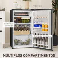 HOMCOM Mini Frigorífico 91L de Capacidade com Compartimento Congelador e Porta Reversível Silencioso 41dB 47,5x44,2x84 cm Preto e Prata(m-6)