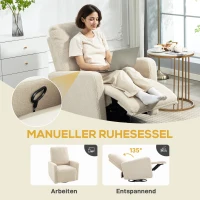 HOMCOM Recliner-Sessel, Entspannungssessel mit Fleece-Bezug, verstellbare Rückenlehne, Polstersessel, Stahl, Beige(m-4)