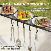 Outsunny Cenador para Barbacoa de 2,4 x 1,5 m Cenador de Pérgola Exterior con 2 Estantes Laterales y Ganchos Gris Oscuro(m-4)