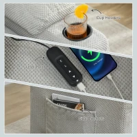 HOMCOM Electric Massage Recliner Armchair with Vibration, Heat, Whisper-Quiet Motor, Memory Function, Fleece Power Reclining Chair with Spring Pack, USB Port, Footrest, Side Pocket, Cup Holders, Grey(m-8)