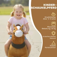 AIYAPLAY Reitpferd für Kinder, Stoffbezug, stabiler Rahmen, sanfte Räder, Schaukelpferd, 3-5 Jahre, Dunkelbraun(m-4)