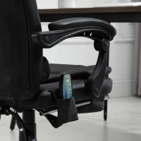 HOMCOM Fauteuil de bureau direction massant chauffant hauteur réglable dossier inclinable repose-pied + coussin lombaires intégrés revêtement synthétique noir(m-8)