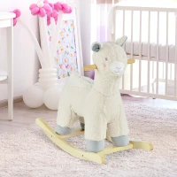 HOMCOM Cheval à Bascule modèle Lama Fonction vocale Bois peuplier Peluche Douce crème(m-10)