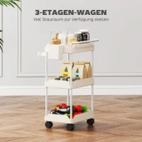 HOMCOM Aufbewahrungswagen, 3 Körbe, Handtuchhalter, Räder, Griff, Metallgestell, Weiß(m-4)