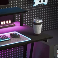 HOMCOM Gaming-Schreibtisch mit LED-Leuchten 100x60 cm Steckdosen Monitorhalterung Ablagen und Fernbedienung Schwarz(m-5)