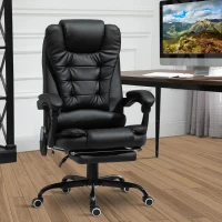 Vinsetto Fauteuil de bureau massant, chaise de bureau, chaise ergonomique avec hauteur réglable, dossier inclinable et télécommande filaire, repose-pieds rétractable et pivotant à 360°, noir(m-10)