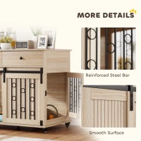 PawHut Dog Crate Furniture on Wheels, Dog Cage with 2 Drawers, Sliding Door, for Medium Large Dogs, Oak Tone(m-8)