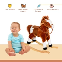 HOMCOM Baby Rocking Horse Plush Ride on Animals Rocker with Sound Handle Grip for kids 3-6 years - Brown(m-4)