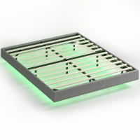 HOMCOM Somier 160x200 cm con Luces LED Estructura de Cama Tapizado en Lino Láminas de Madera Fácil de Montar Gris(m-11)