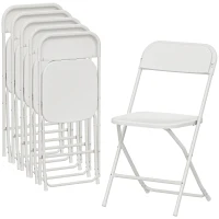 HOMCOM 6er-Set Klappstühle, faltbare Stühle mit Ablauflöchern, Stahlrahmen, vielseitig einsetzbar, Weiß(m-11)