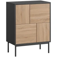 HOMCOM Sideboard mit Push-to-Open Türen, Esszimmerschrank mit Metallbeinen, Küchenschrank, MDF, Schwarz+Naturholz(m-1)