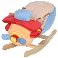 HOMCOM Cavallo a Dondolo a Forma di Aeroplano per Bambini di Età Superiore a 18 Mesi, Cacalluccio a Dondolo con Musica Incorporata in Legno Alamo, Max:60kg 60x33x45cm(m-11)