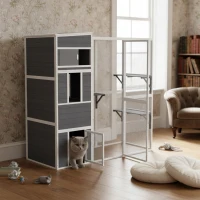 PawHut Enclos pour chats extérieur Maison pour chats en bois avec 3 plateformes toit étanche espace repos pour 3-4 chats jusqu'à 10 kg Gris(m-2)