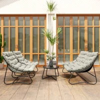 Outsunny 4 Seater Garden Furniture Set, Conversation Set with Loveseat Sofa, Chairs, Glass Coffee Table, Thick Cushions, Steel Outdoor Sofa for Balcony, Poolside, Conservatory, Light Grey(m-9)