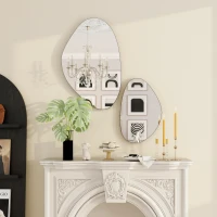 HOMCOM Muurspiegel 2-delige set 70 x 46 cm, 49,5 x 31 cm spiegel met metalen frame hangspiegel in kiezelvorm, Zwart(m-9)