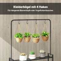 Outsunny 3-Etagen Pflanzenständer Klappbar Blumenständer mit Rolle, Haken, Pflanzenregal aus Metall, Schwarz(m-6)