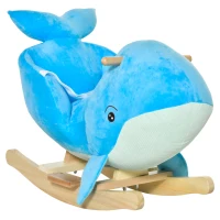 HOMCOM Baloiço com Forma de Baleia para Crianças de 18-36 Meses Baloiço de Pelúcia com Sons Cinto de Segurança e Apoio para os Pés 60x33x50 cm Azul(m-10)