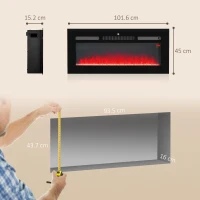 HOMCOM 102cm/40" Electric Fireplace, 2000W Recessed and Wall Mounted Electric Fire with Remote Control, 9 Flame Colour and Crystal, Black(m-3)